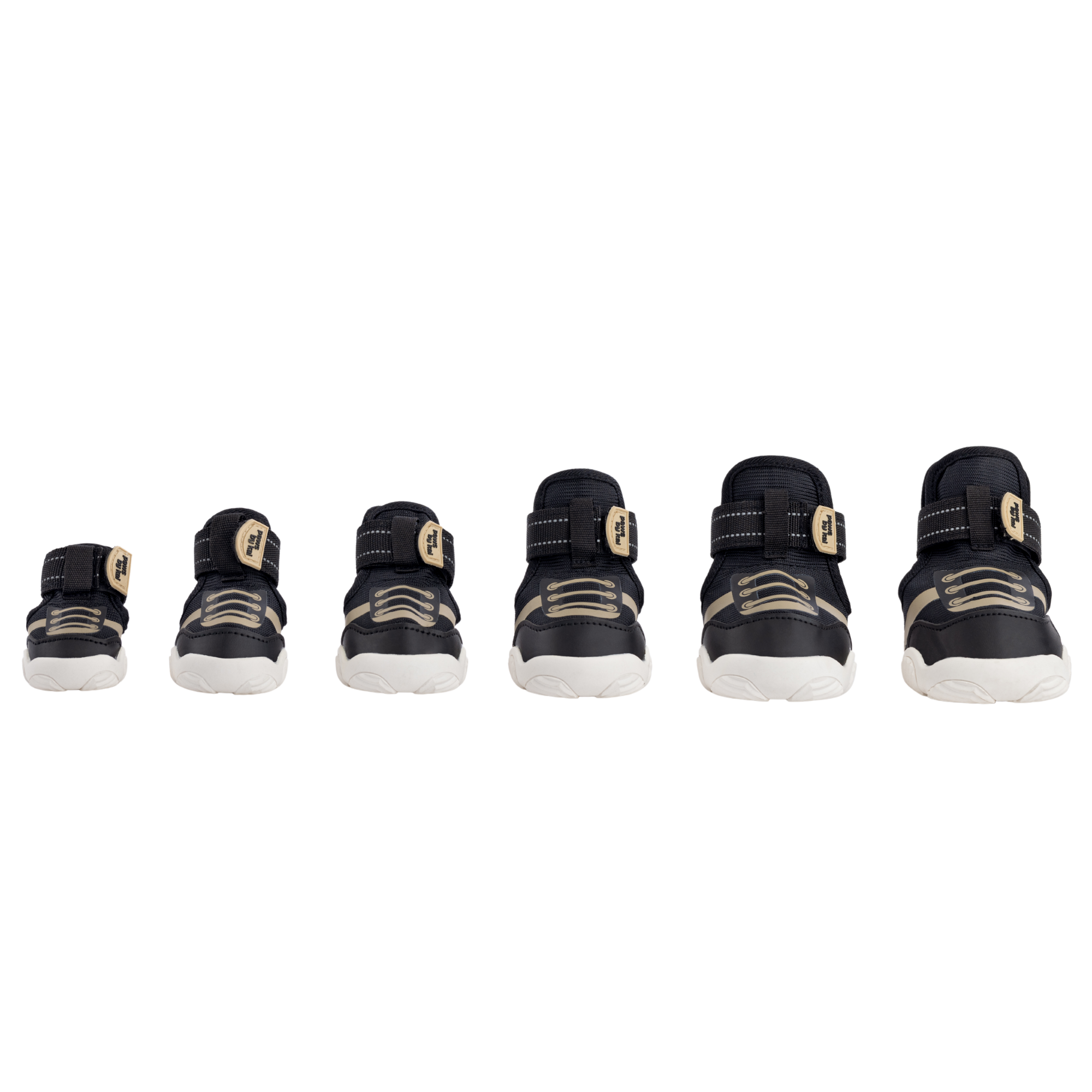 Set of black dog sneakers with beige side stripe and hook-and-loop strap