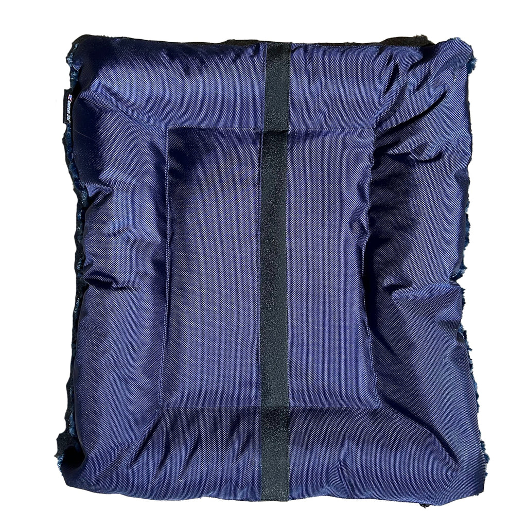 Rectangle bolstered dog bed cover in deep navy with black center stripe