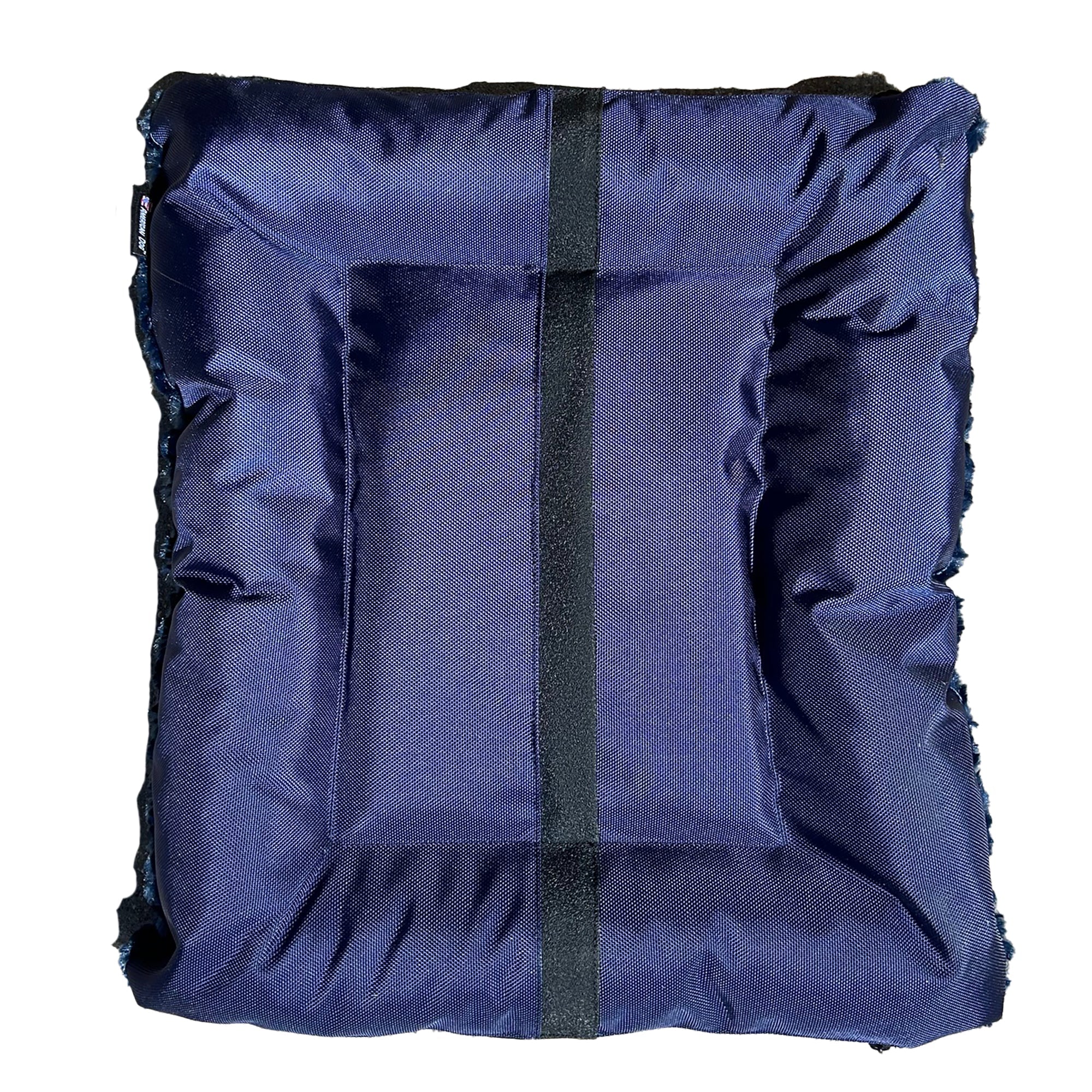 Rectangle bolstered dog bed cover in deep navy with black center stripe