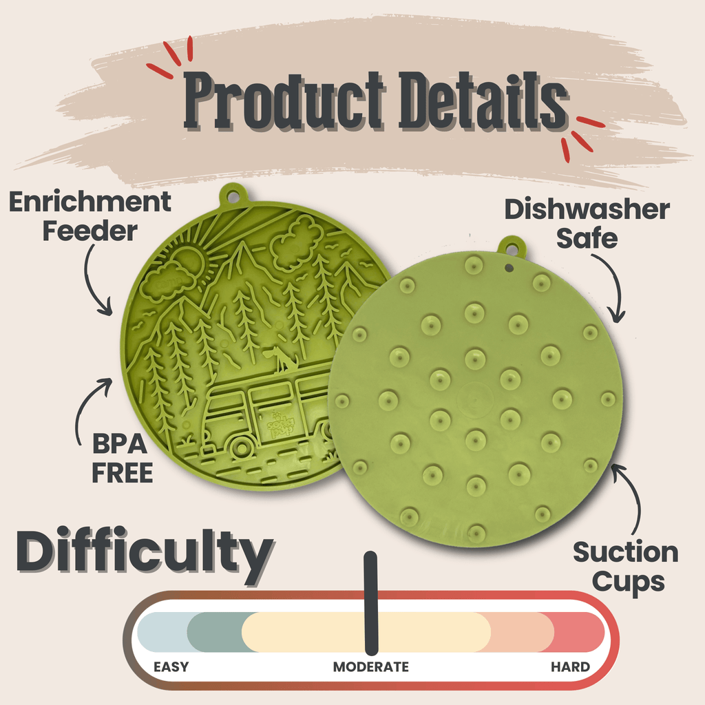 Green dog lick mat with raised texture and small suction cups on the back side.