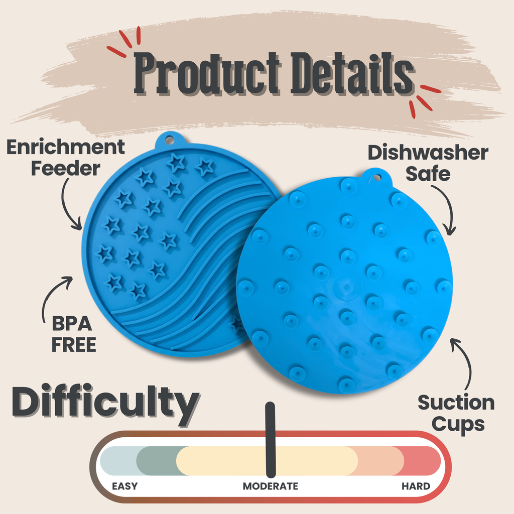 Round blue dog lick mats with star pattern texture and suction cups