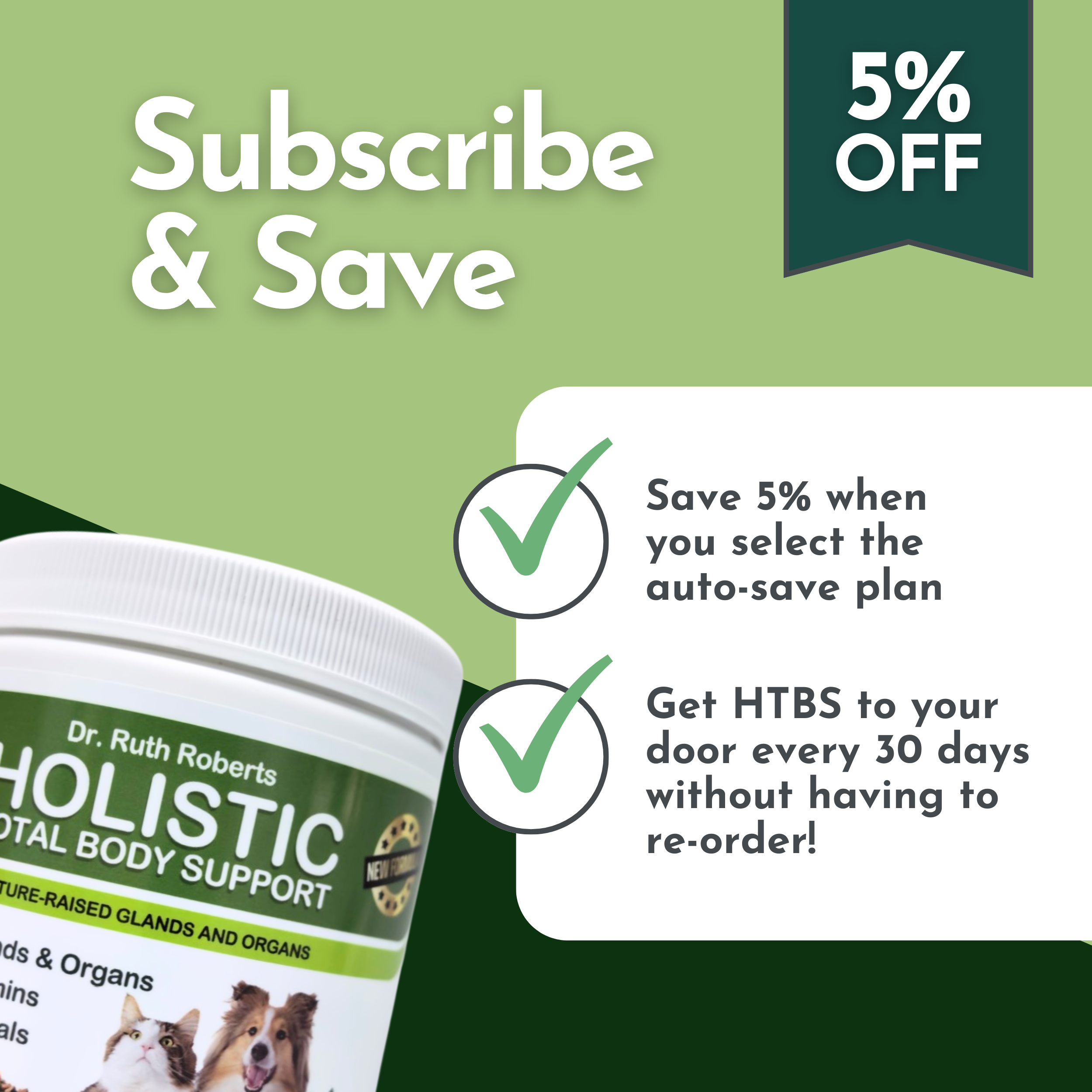 Pet multivitamin subscribe-and-save offer with jar corner