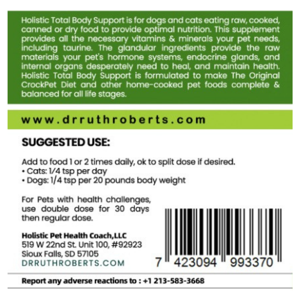 Supplement information label panel with suggested use text and barcode