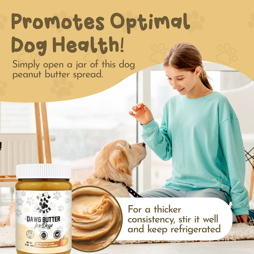 Dawg Butter for Dogs jar with creamy spread shown in an open container