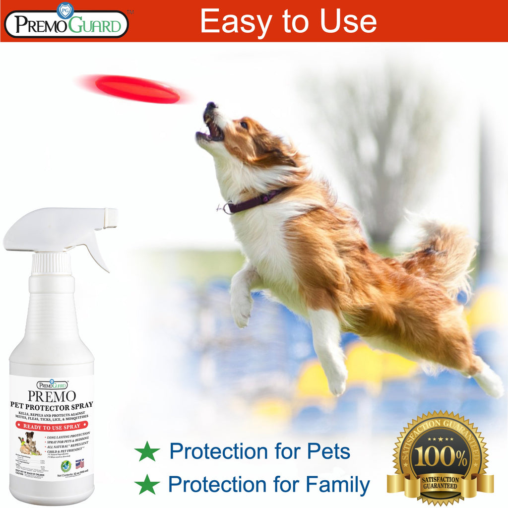 Pet protector spray bottle with white trigger sprayer, label facing forward