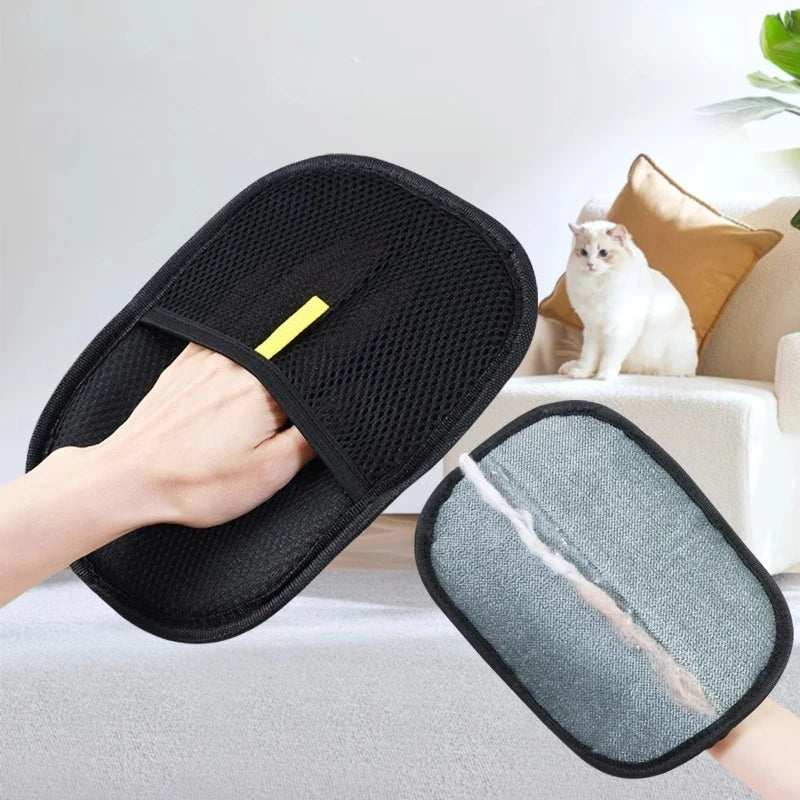Pet hair remover glove set: black mesh pad glove and gray pad attachment