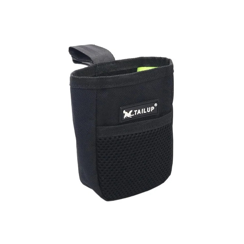 Black waist treat pouch bag with front mesh panel and black carry strap