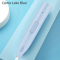 Electric dog hair trimmer, light blue handheld device with LED button