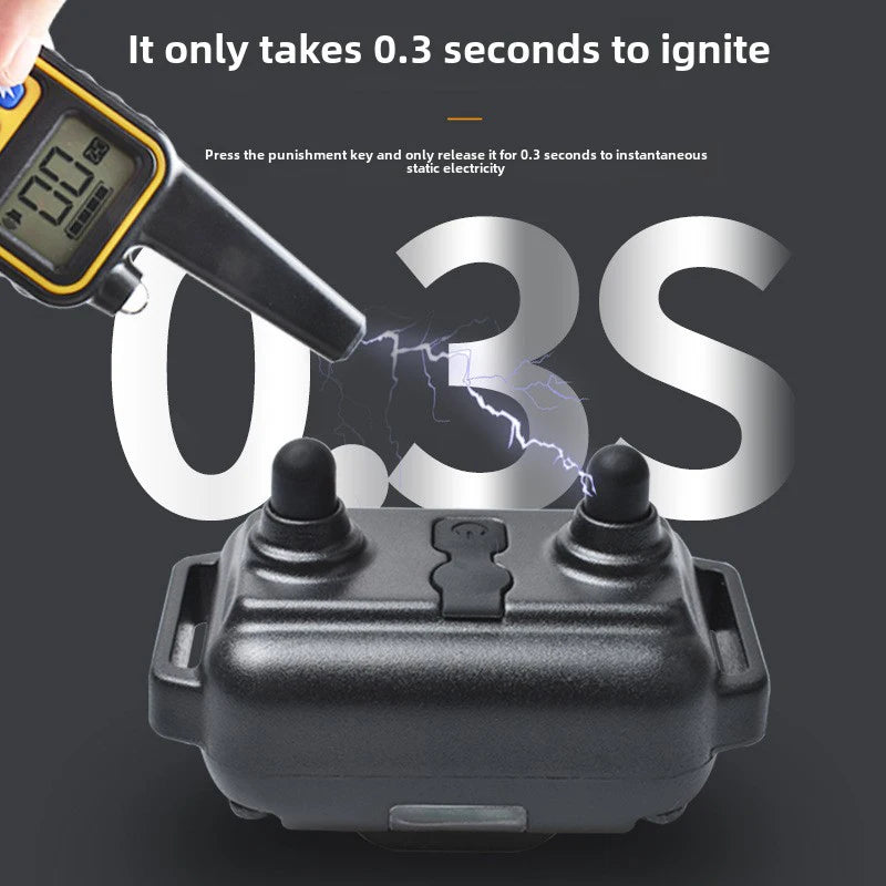 Dog training receiver collar unit with electrode prongs and handheld controller