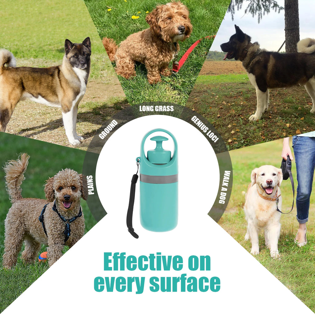 Teal handheld pet waste claw with lid and long black wrist strap