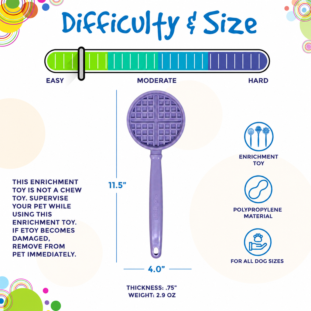 Purple textured lick stick size chart with thickness and weight indicators