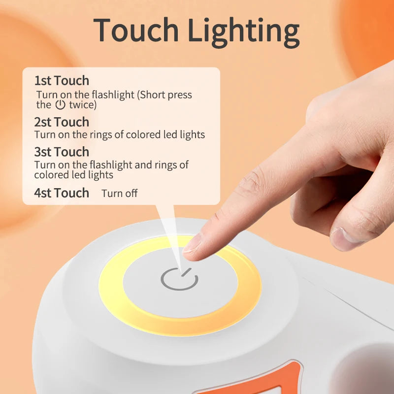 Retractable dog leash with touch control and glowing yellow LED light ring