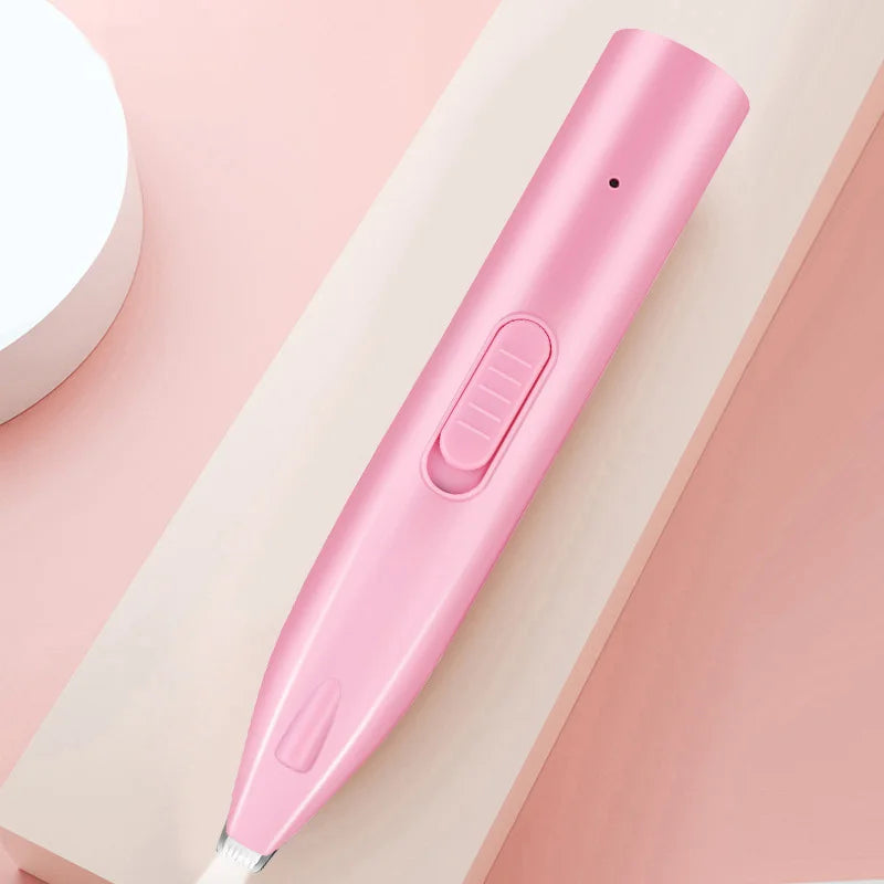 Electric dog hair trimmer, pink handheld grooming device with LED button