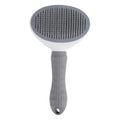 Gray self-cleaning pet grooming brush with round pin comb and grip handle