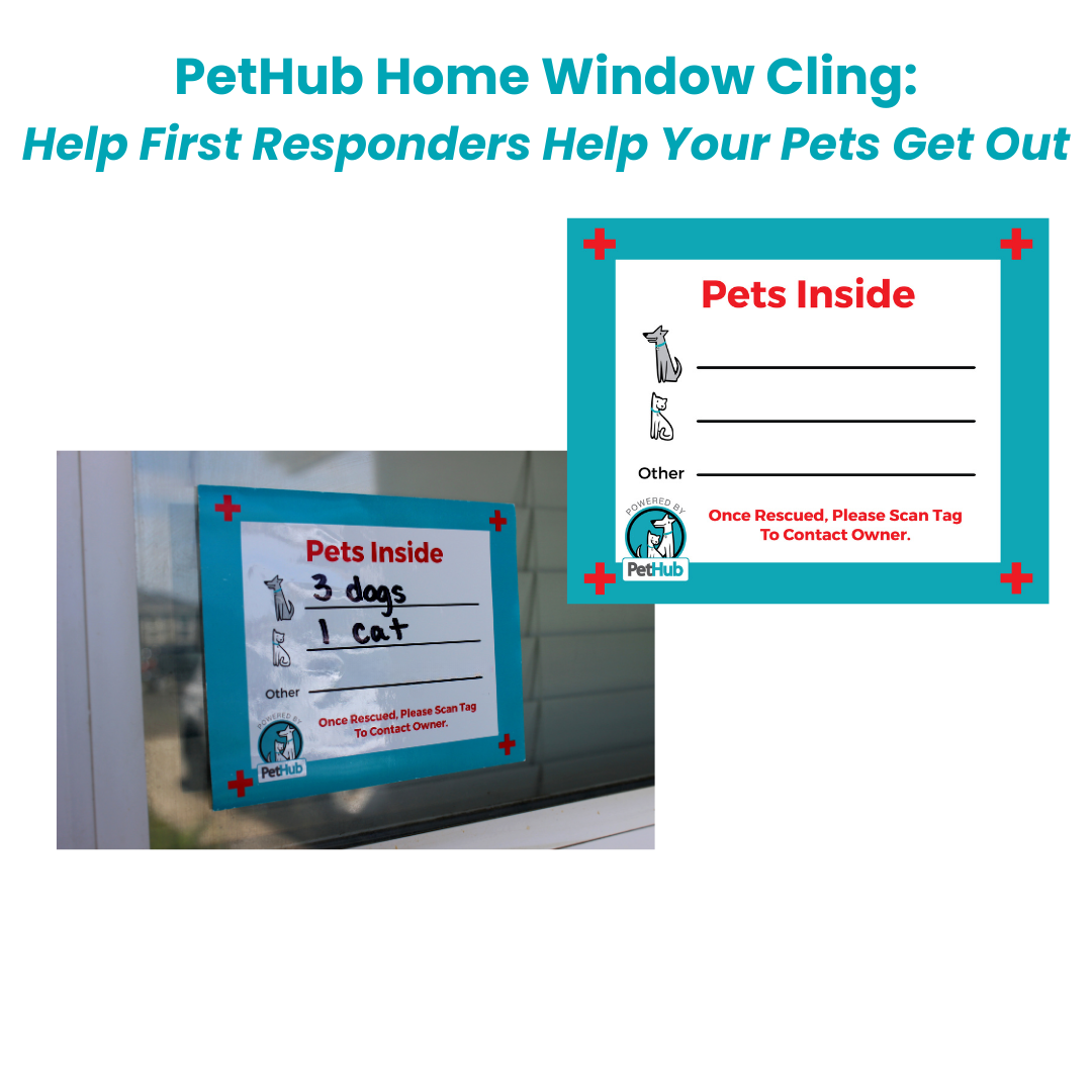Pet ID window cling card with “Pets Inside” lines and red cross emergency note