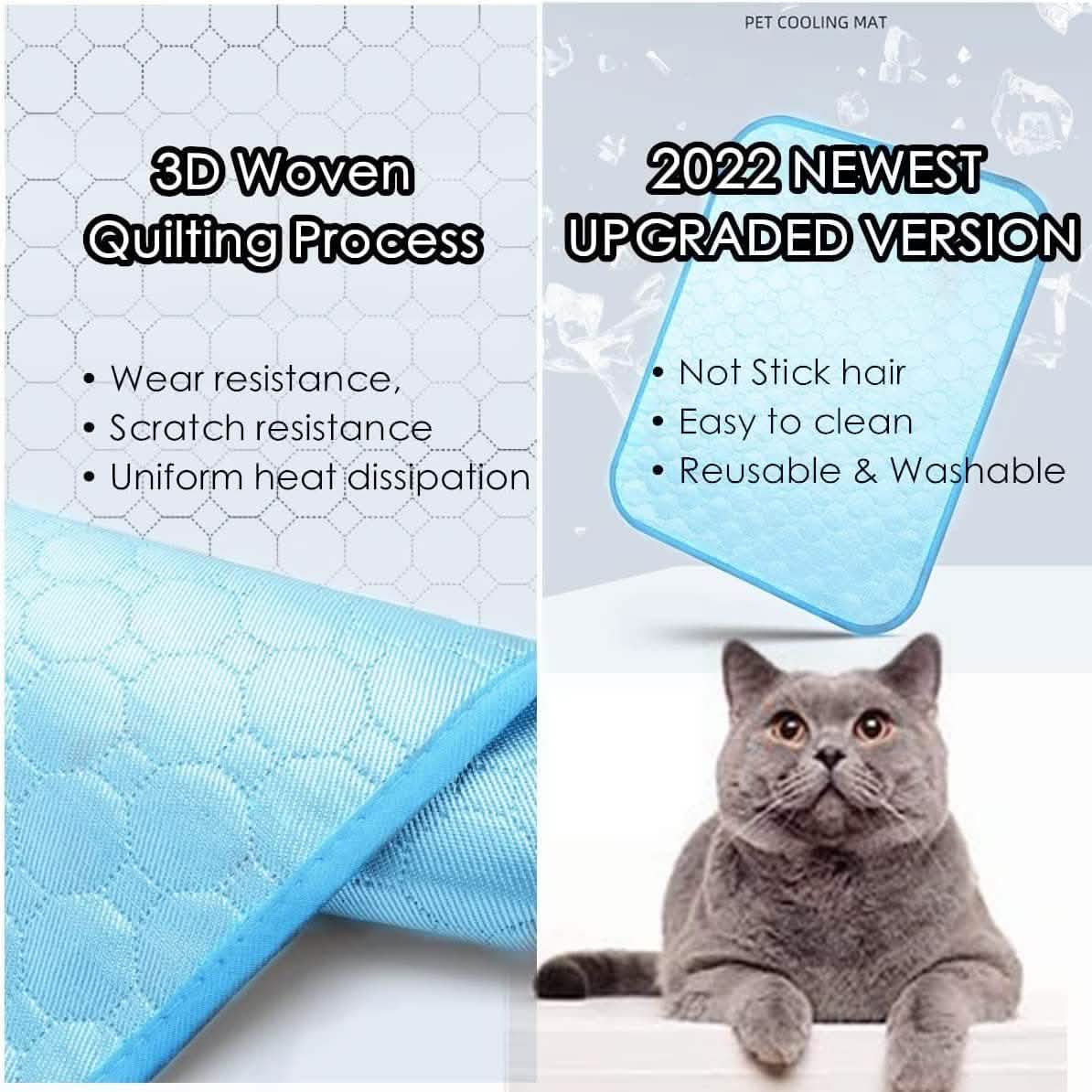Light blue washable cooling dog mat with 3D woven quilted texture