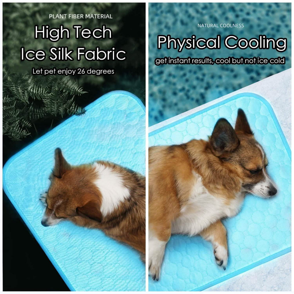 Blue cooling dog mat with bubble-texture surface