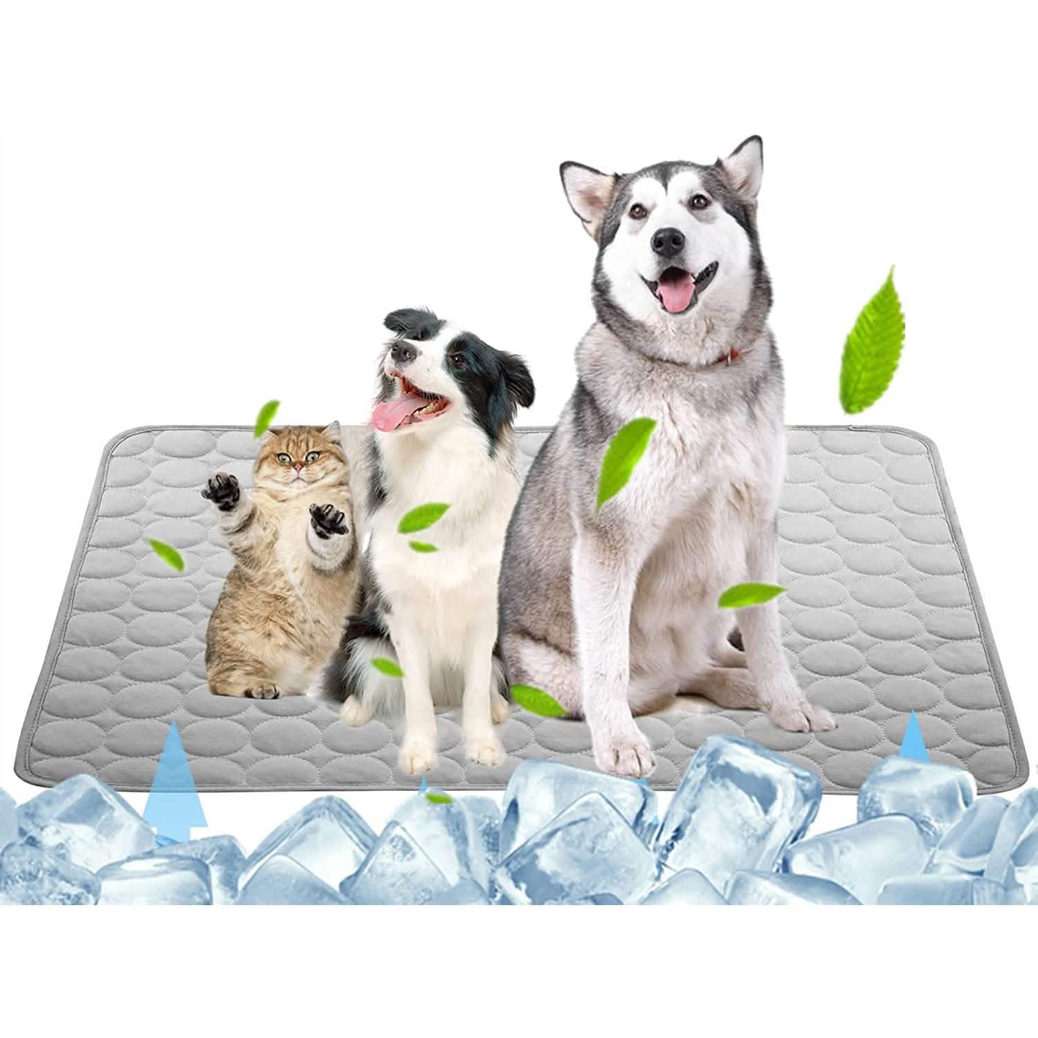 Gray cooling dog mat with quilted bubble-texture surface