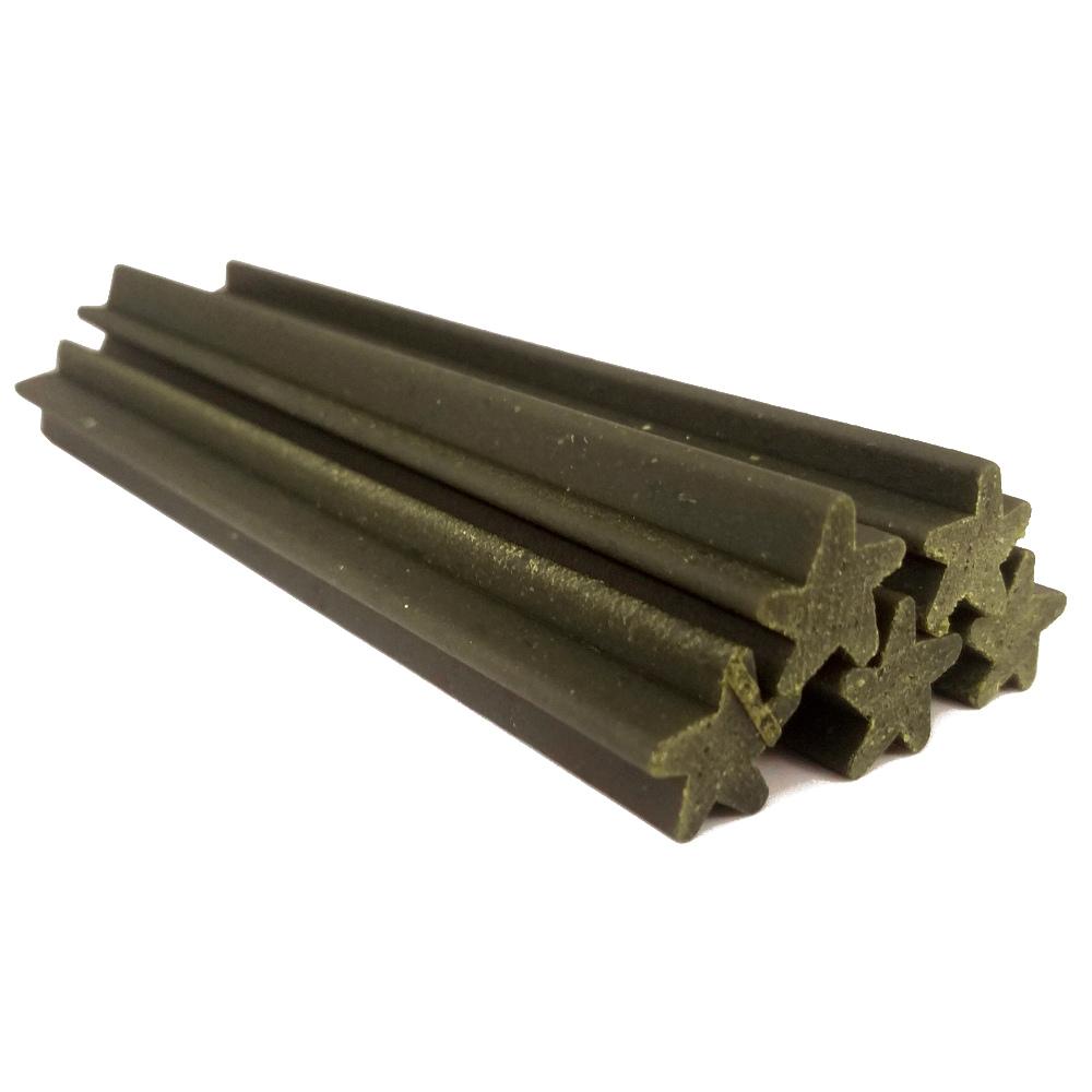 Dark green dog dental chew sticks close-up